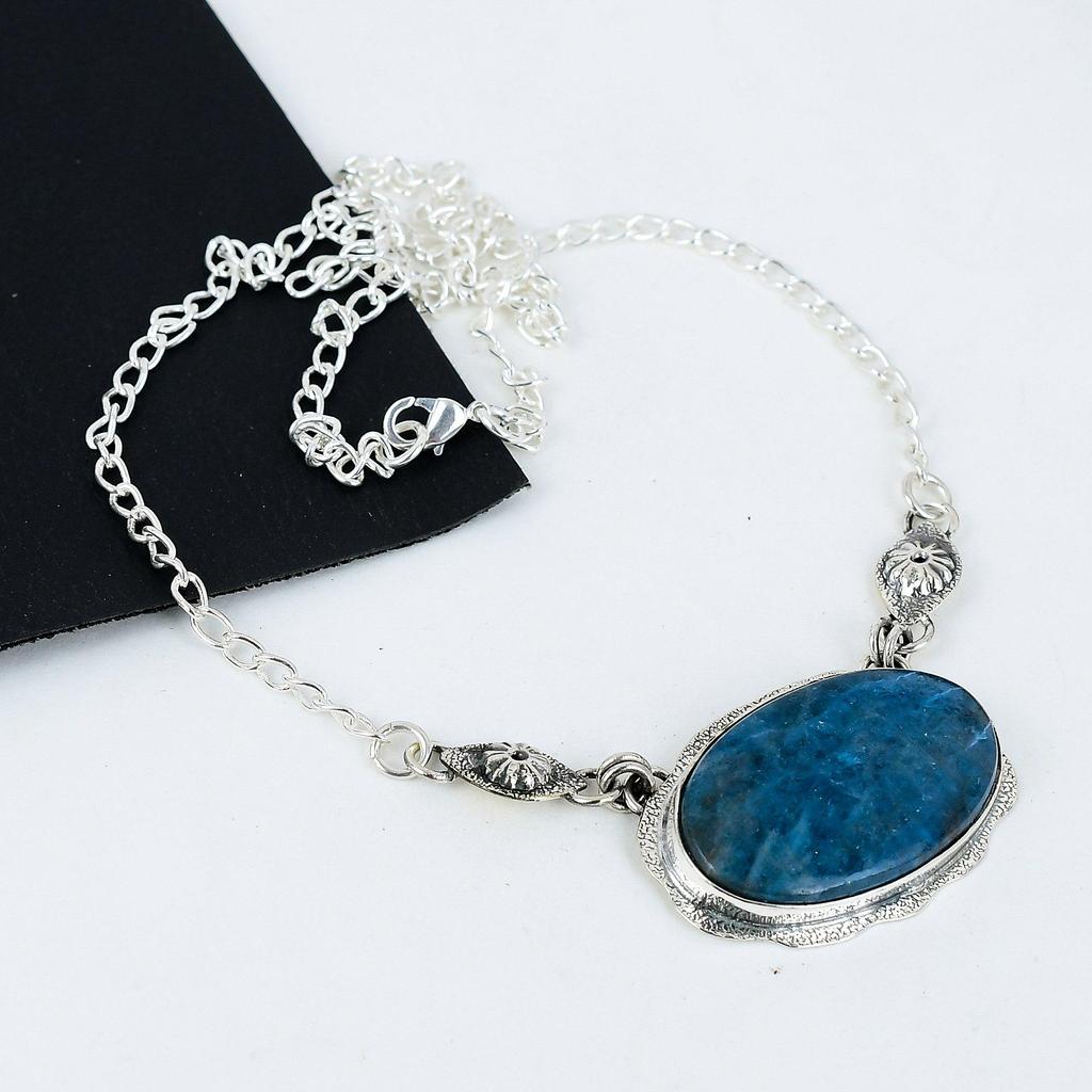 Натуральный голубой апатит драгоценный камень ручной работы из стерлингового серебра 925 пробы гальванопластика ожерелье, голубой апатит серебро для жены унисекс кулон помолвка подарки