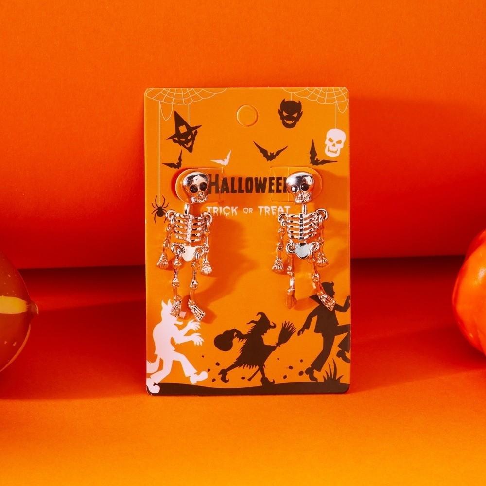Skeleton Ghost Ear Studs Metal Skull Dangle Earrings Retro Halloween Earrings  Gift