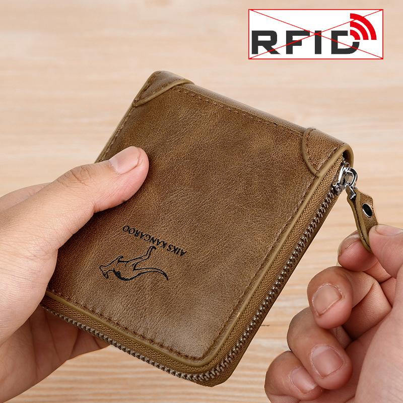 Leather Men’s Wallet Luxury Mens Purse Male Zipper Card Holders with Coin Pocket Rfid Wallets Gifts for Men Money Bag