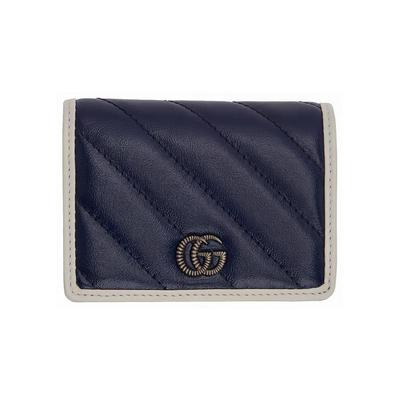 Серия GG Marmont Логотип Цветные блоки Стеганый Двойной сгиб Кожаный Держатель для карт Кошелек Женский кошелек Синий Белый 573811-00LFN-4186