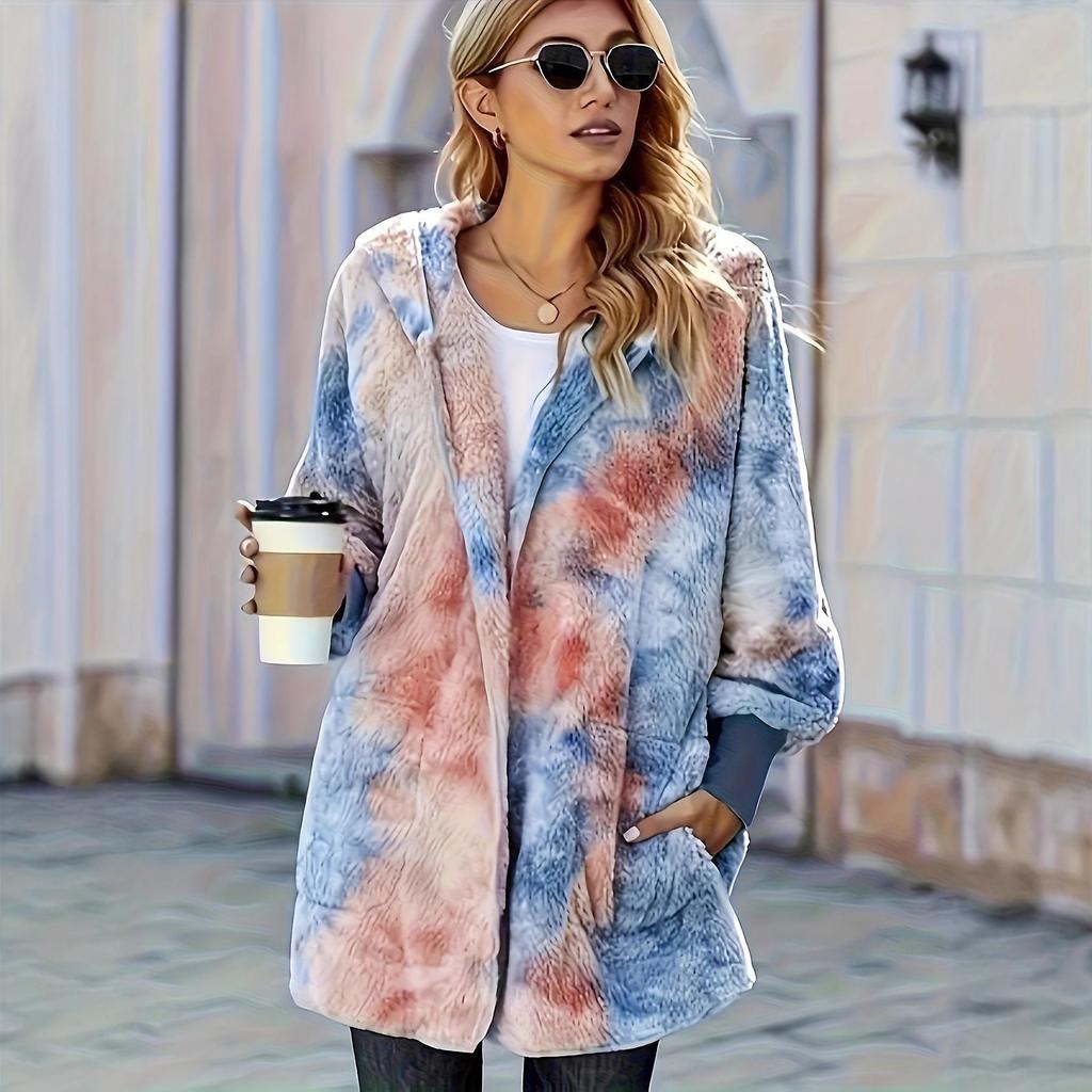 New Plush Tie-dyed Cardigan for Winter and Autumn