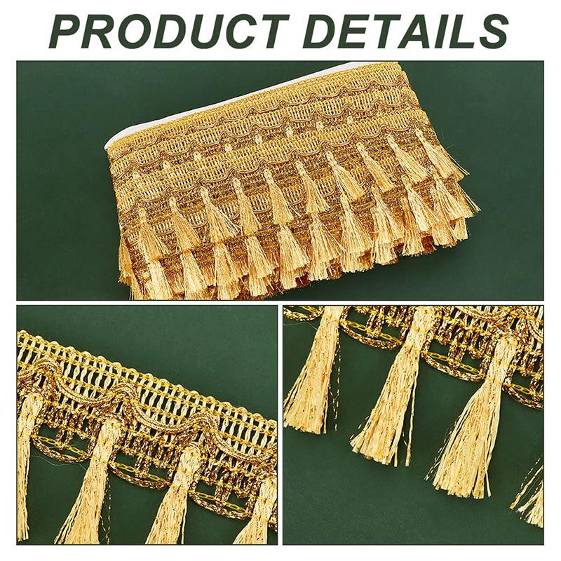 5 Yards Gold Silver Fringe Tassel Trim Polyester Fibre Fringe Lace Trim Ribbon Crafting Lace Sewing Trim for Curtain Clothes Ho