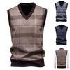 Men's Winter Fleece-Lined Plaid Vest, Pullover, Loose-Fitting Men's Sleeveless Sweater Vest