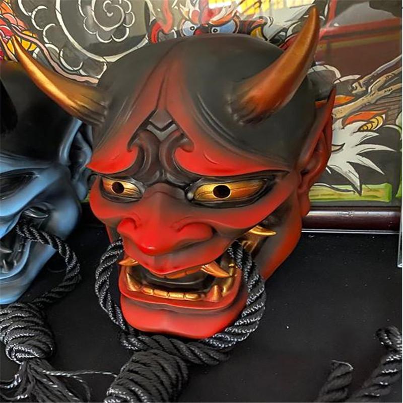 Red Hannya Demon Warrior Mask Hannya cosplay Noh-style Japanese mask with latex fangs and a ghostly face