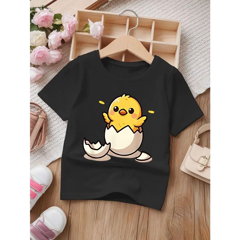 European sizes Cute Chick Hatch Pattern Short-Sleeve T-Shirt - a Stylish And Versatile Summer Outfit for Girls
