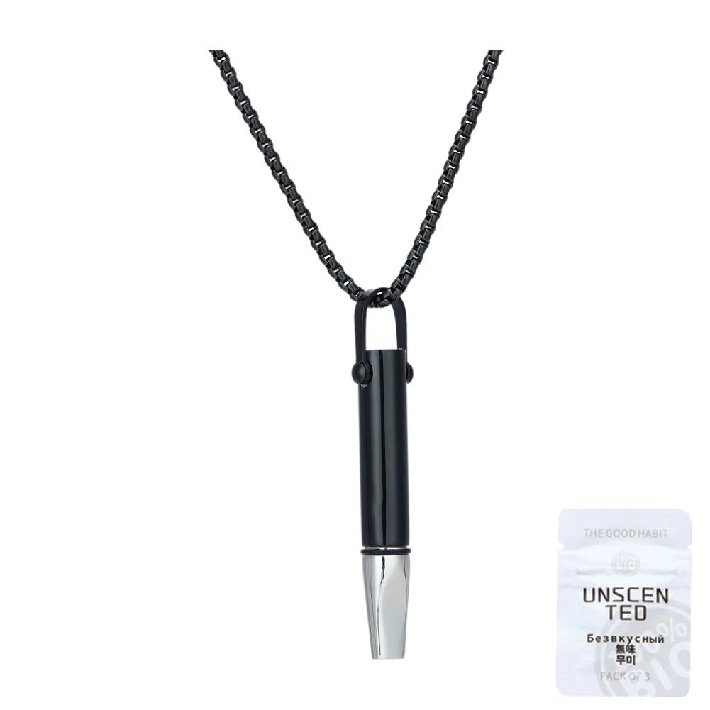Breathing Necklace with Filter Cotton Titanium Steel Pendant Wear Resist Mindfulness Necklace for Smoking Cessation Tool