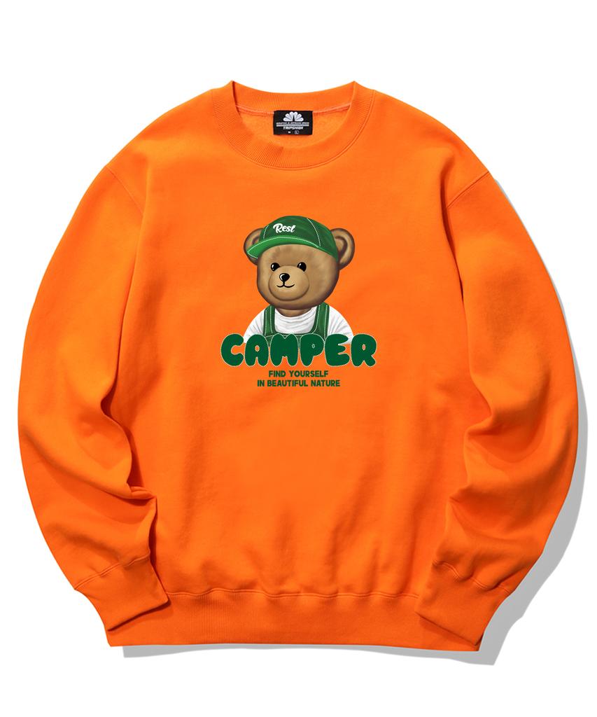 TRIPSHION Camper Bear Graphic Crewneck - Orange