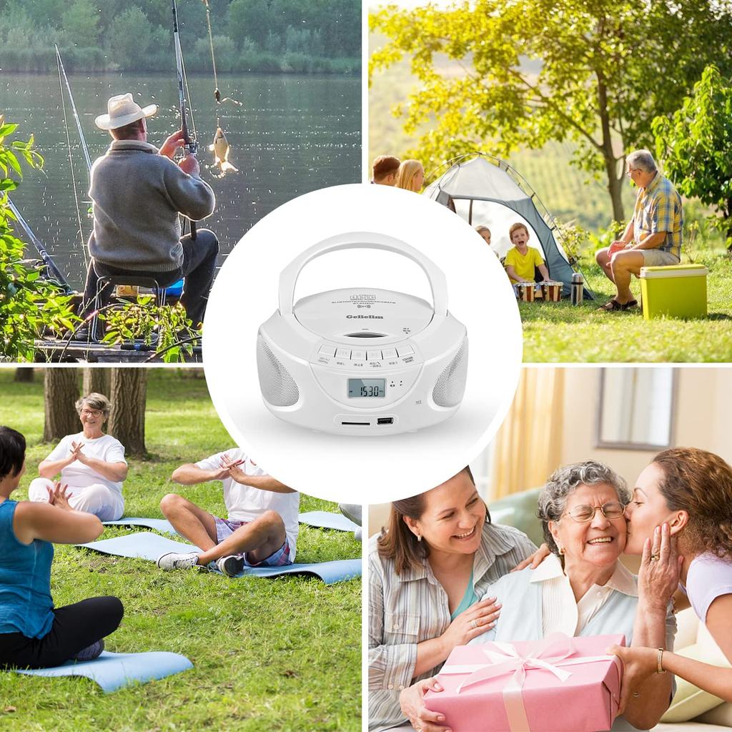 Gelielim Portable CD Player, FMAM Radio, Built-in Dual Speakers, CDSDMP3USBAUX Powered, LCD Display, 3.5mm Earphone Jack, Boombox Music Playback,