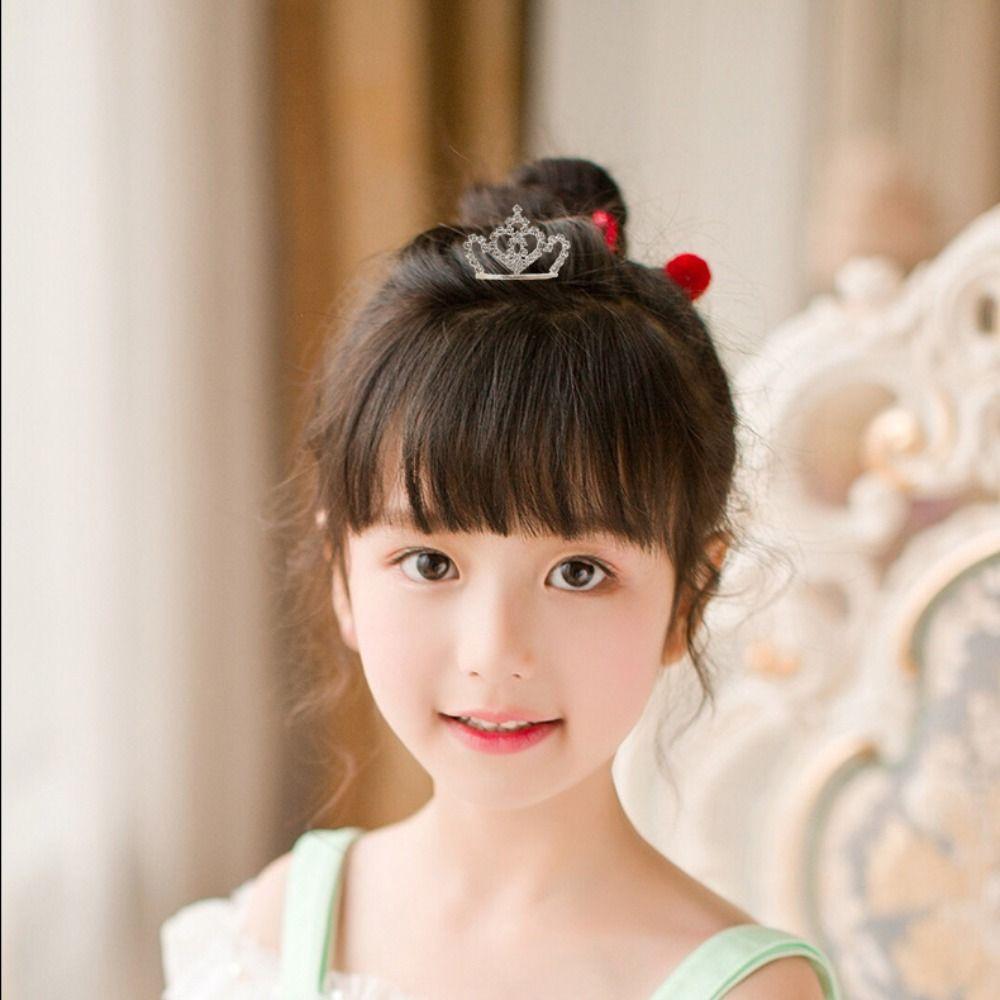 Love Heart Children Tiara Headband Star Rhinestone Hairpins Sweet Crystal Crown Hair Comb  Bridal
