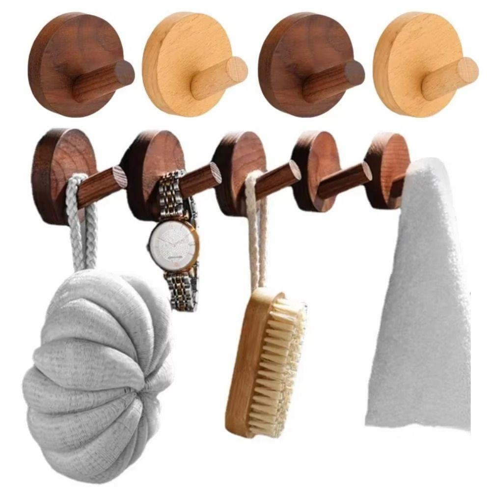 4pcs Solid Wood Wood Hook Beech Walnut Wood Wall Hook Robe Hook Towel Hook Clothes Storage