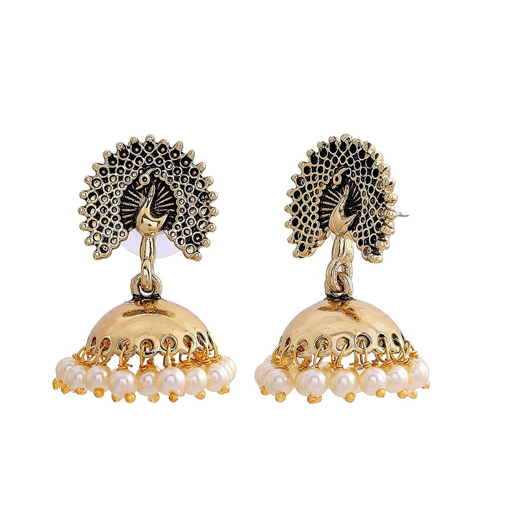Estele Ethnic Gold color Peacock Heritage Jhumkis для женщин