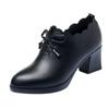 Women Faux Leather Single Shoes Mother Soft Sole Thick Heel Non Slip Black Casual High-heeled PU Shoes Plus Size
