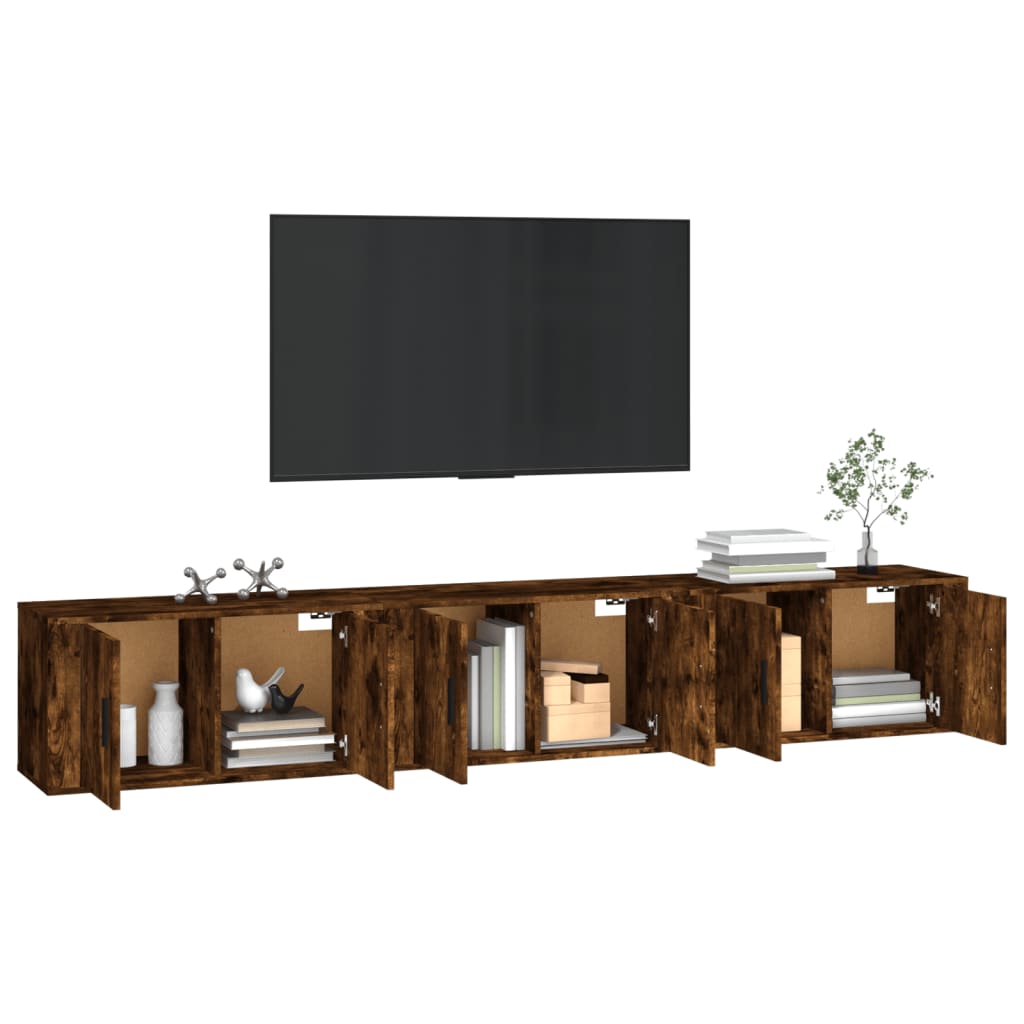 Wall Mounted TV Cabinets (Set of 3) Smoked Oak Finish 80 x 34.5 x 40 cm