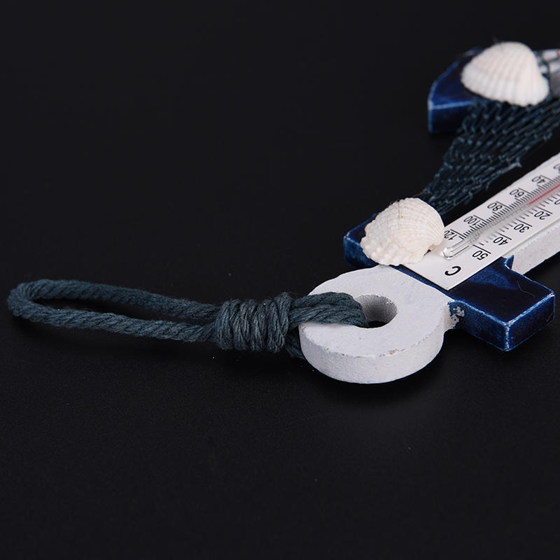 Wood Anchor Thermometer Crafts Art Wall Hanging Hook Meter Gauge Shell Nautical Decor