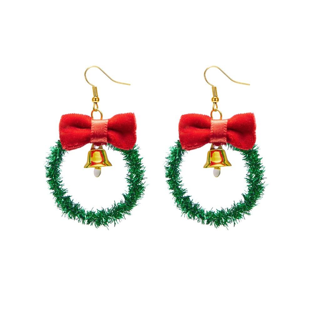1 пара рождественских сережек в виде елки, рождественские серьги-банты, серьги-венки для девочек
