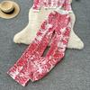 Осень Зима Женский Дизайнерский Винтажный Вязаный Свитер с Принтом Подиумный Комплект из Двух Предметов Брюки Кардиганы с V-образным вырезом Топы и Брючный Костюм с Эластичной Талией