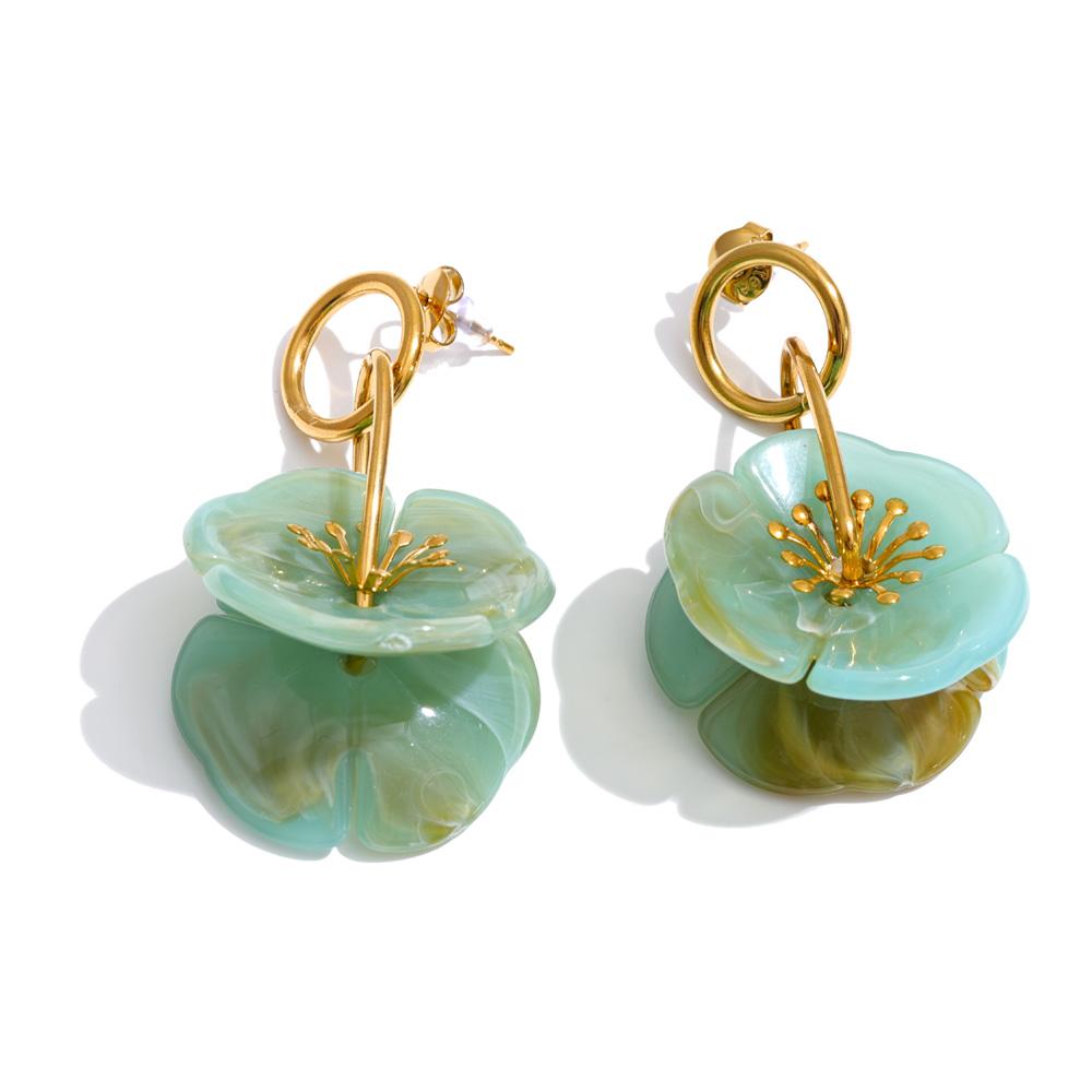 Yhpup 2026 Spring Summer Acrylic Resin Flower Drop Earrings Stainless Steel Fashion Exclusive Young Modern Jewelry