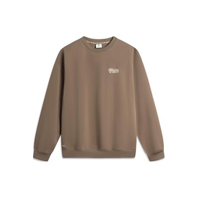 Li Ning X Mister Cartoon Collaboration Badfive Letter Print Loose Fleece Pullover Sweatshirt Men sweatshirt Brown AWDTF29-5