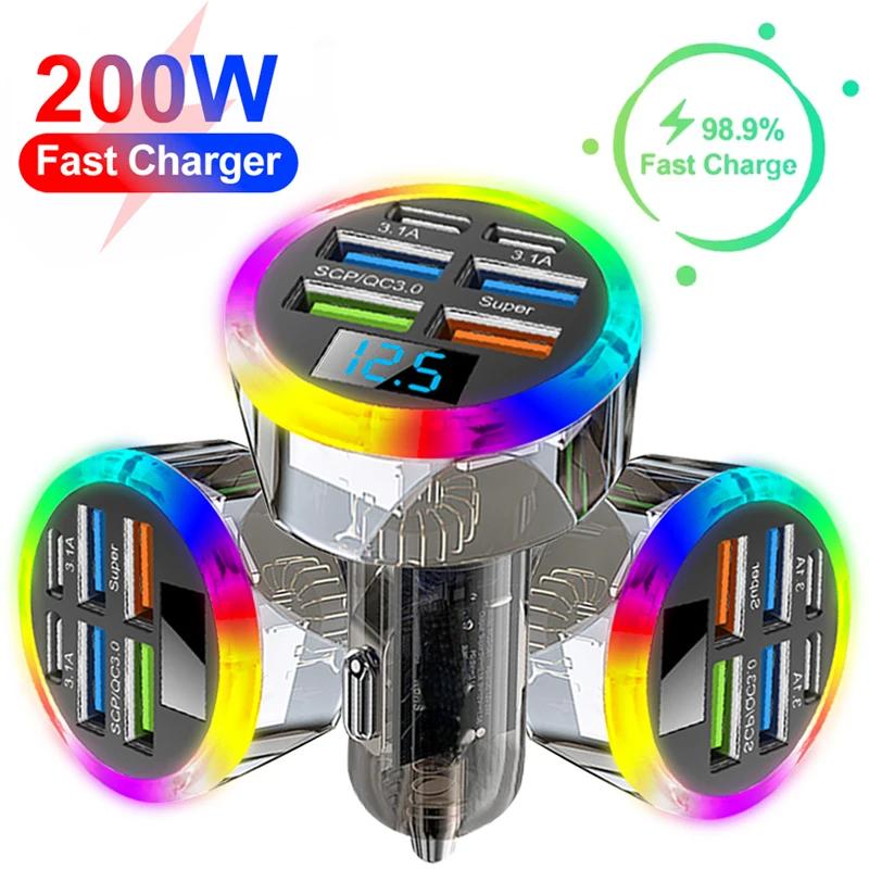 Автомобильное зарядное устройство на 5 портов со светодиодным дисплеем, быстрая зарядка QC3.0, порты USB PD 3.1A, универсальный автомобильный адаптер с контролем температуры