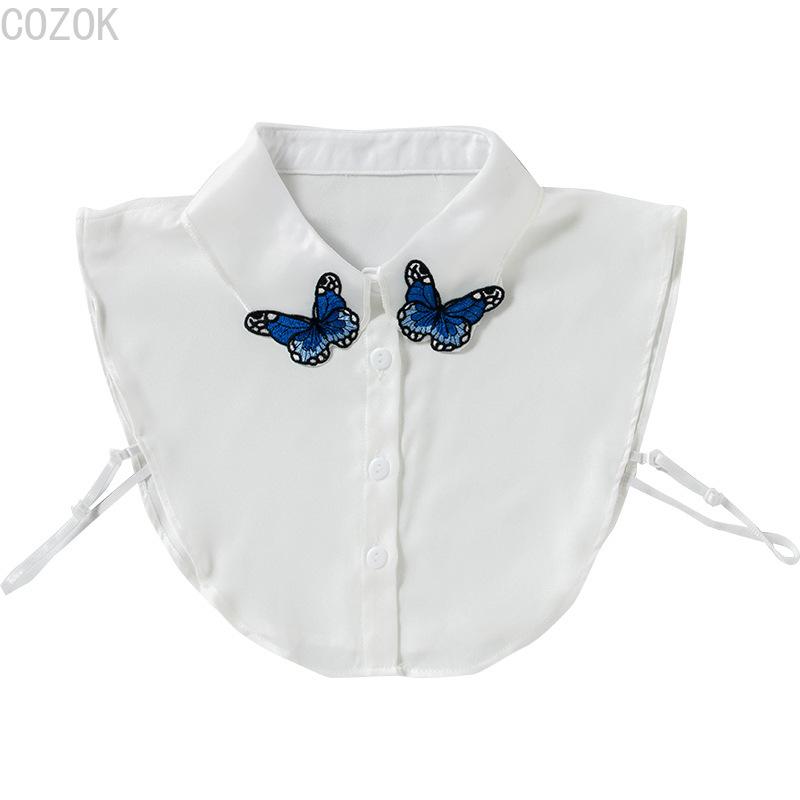 Women's Solid Colour Black White Vertical Small Flip Collar Versatile Shirt Jumper Jumper Fashion Lace False Collar Four Seasons