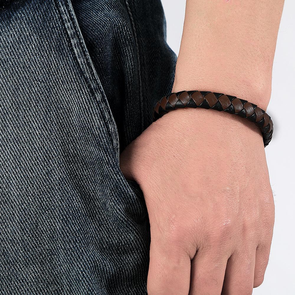 Vintage Braided Leather Bracelet Men'S Fashion Stainless Steel Bracelet Titanium Steel Bracelet Jewelry