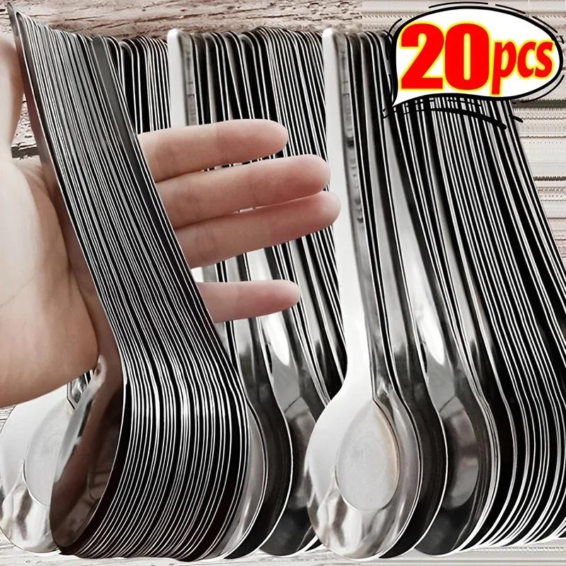 20/1 шт. ложка из нержавеющей стали с плоским дном для риса, длинная десертная ложка, домашние столовые ложки, кухонная посуда