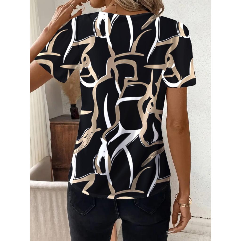 Fashion Casual Printed V-neck Top T-shirt for Women