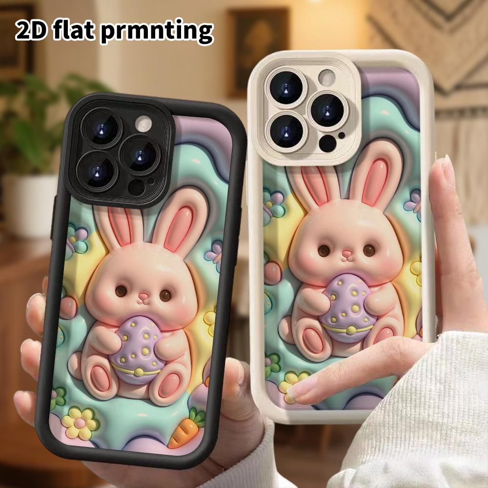 Phone case: 2D flat design, suitable for iPhone 18 17 16 15 14 13 Pro protective case, featuring a cute Easter egg bunny, perfect Christmas and Hallow