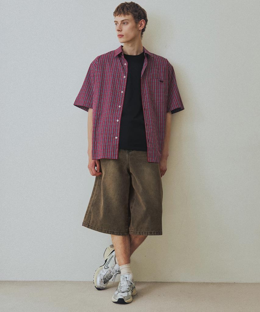 NODU Side Cut Washed Bermuda Shorts [Brown]