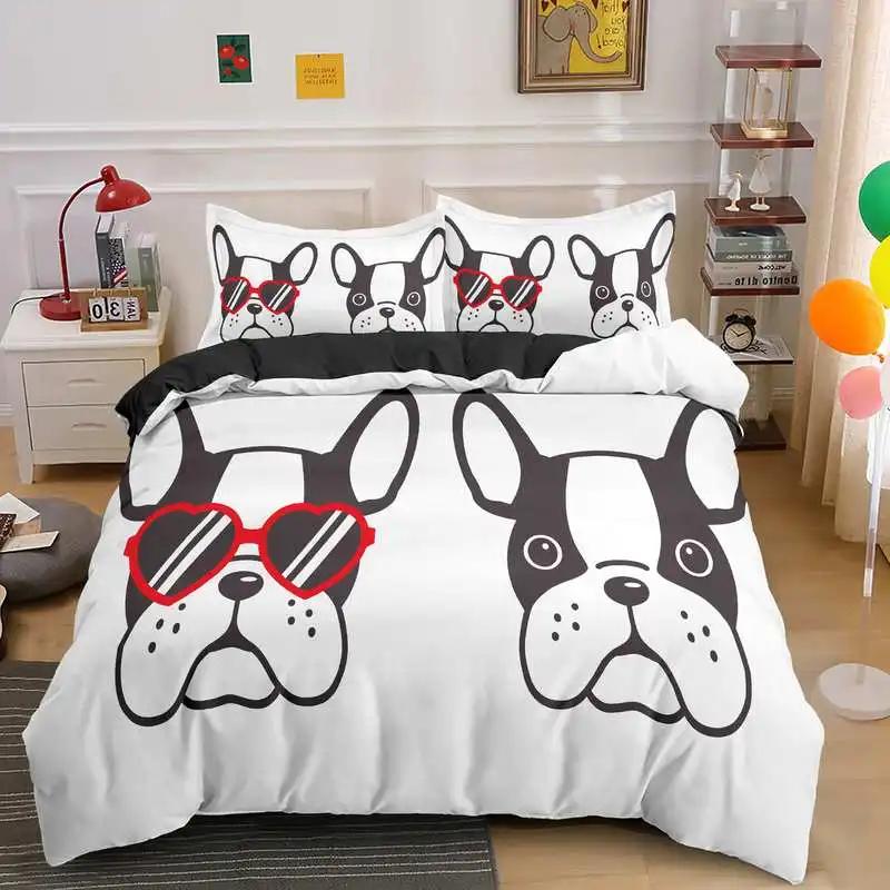 Bulldog Bedding Set Pet Animal Dog Duvet Cover For Kids Adult Bedclothes Covers Comforter Sets Cute Bed Sheets