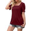 Womens Square Neck Puff Short Sleeve Blouse