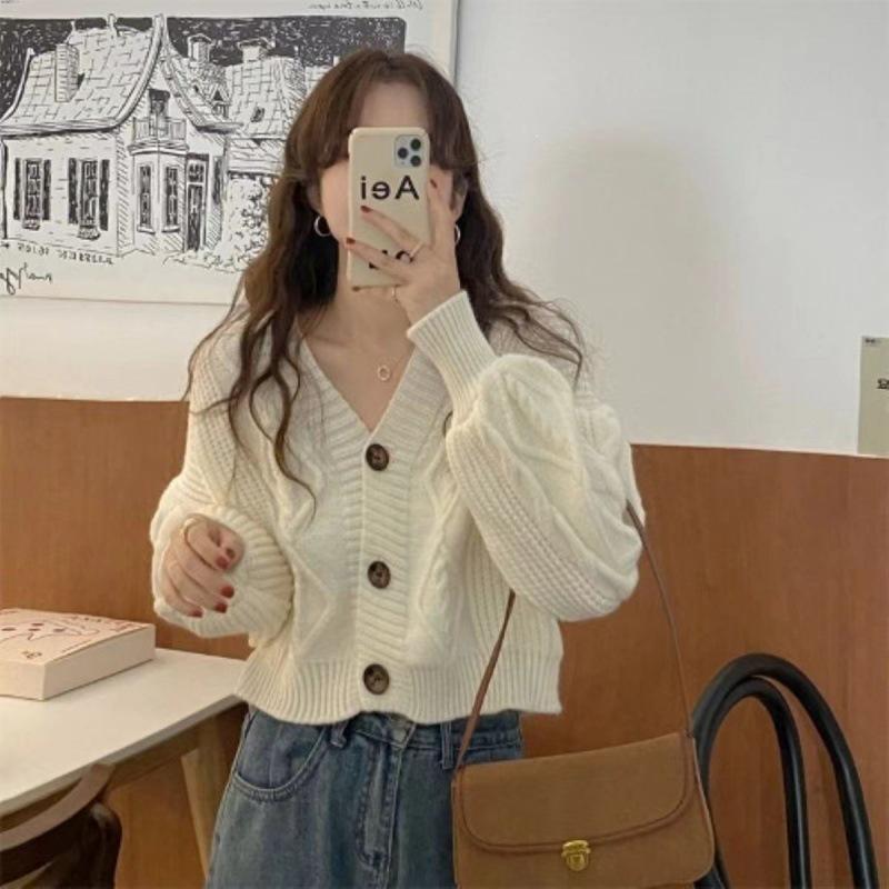 Lazy Autumn/Winter Women's Loose Knit V-neck Cardigan - Japanese Korean Style