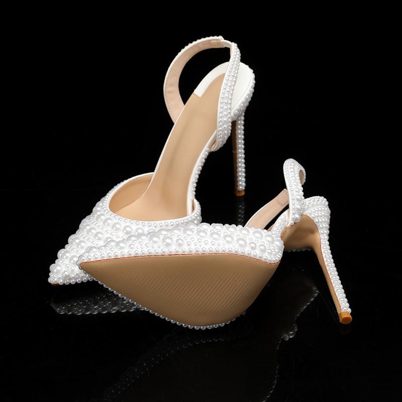 Роскошные Свадебные Женские Туфли-Лодочки Ручной Работы из Жемчуга, Элегантные Туфли-Слингбэки на Высоком Каблуке с Острым Носком, Летние Вечерние Свадебные Туфли