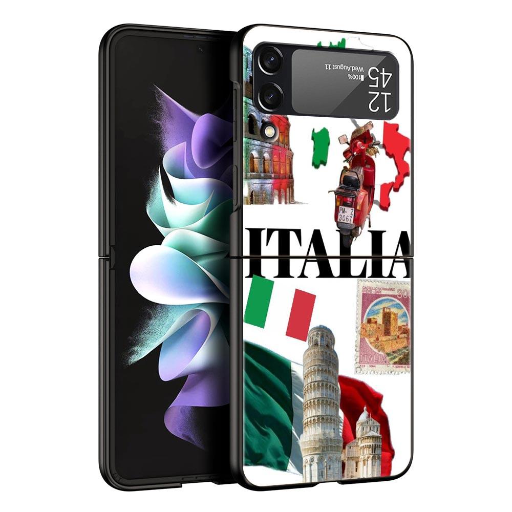 Чехол для телефона Samsung Galaxy Z Flip 3 4 5 6 7 Складной Черный Корпус Для Samsung Z Flip4 Flip5 ПК Жесткая Крышка Итальянский флаг