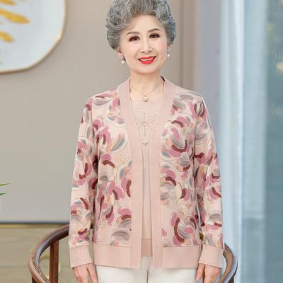 Мамина весенне-осенняя одежда Новый вязаный свитер-жакет Костюм для среднего и пожилого возраста