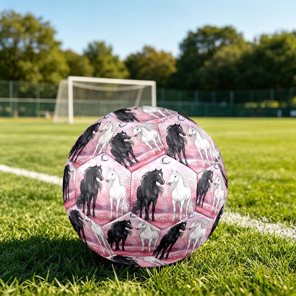 1pc Black White Horses Theme Soccer Ball Football, Size 5, Lightweight PVC, Outdoor Training Soccer Ball,Gift c6564