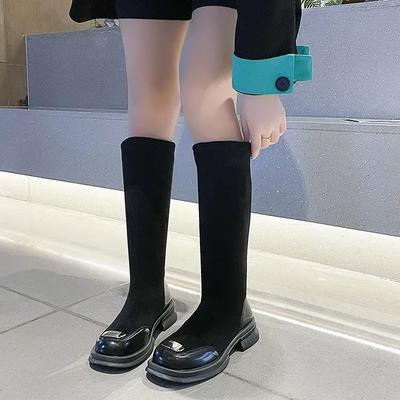 Модные ботфорты 2024 Осень Новые Тонкие Тонкие Толстая подошва Женская мода Простые Толстый каблук Эластичные сапоги