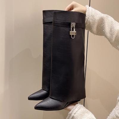 Модные осенне-зимние ботинки-лок женские дизайнерские ботфорты женские брендовые на высоком каблуке рыцарские ботинки складные модные готические ботинки на танкетке длинные