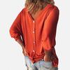 V-Neck Bat Seven-Point Sleeve Back Button T-Shirt Loose Top Women