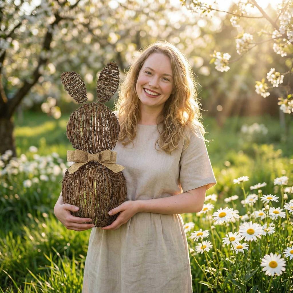 Плетеная Ротанговая Бант-Украшение на Пасху, 17,71 Дюйма, Настольное Пасхальное Украшение, Декоративная Статуэтка-Украшение для Весны и Лета, Плетеный Ротанг