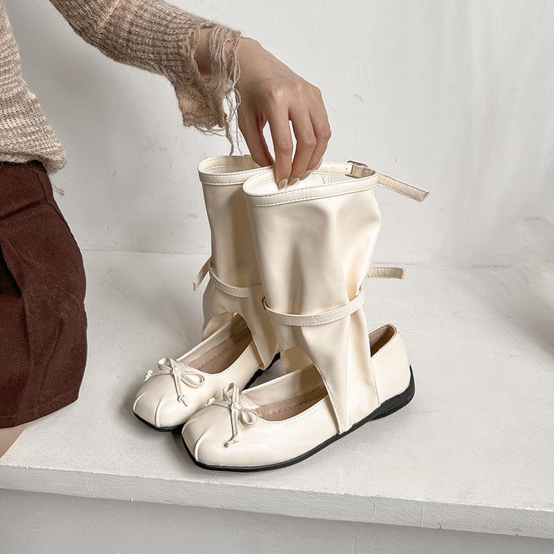Балетная пряжка ремня 2025 новые крутые ботинки детские корейский нишевый дизайн летний бант плиссированные ботинки-гольфы