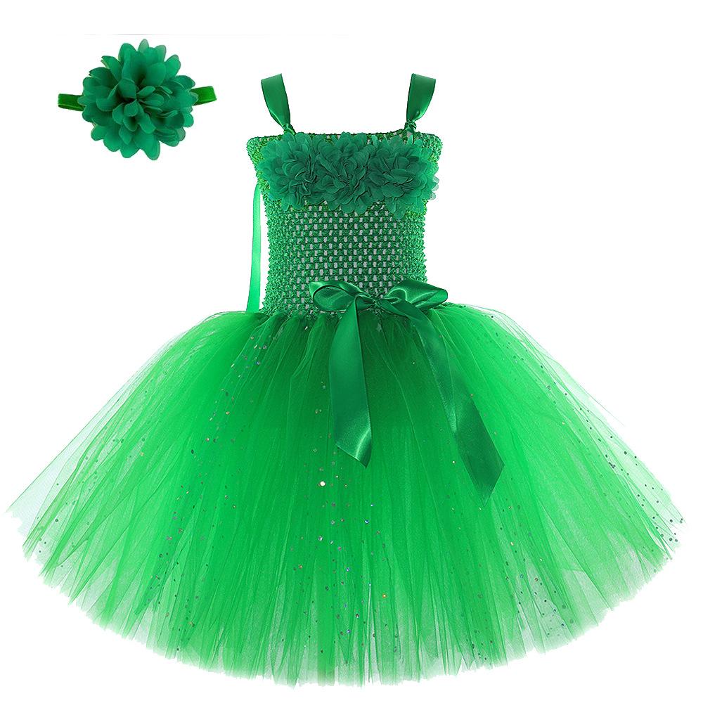 Girls' Green Sequin Tinkerbell Fairy Dress with Puffy Skirt