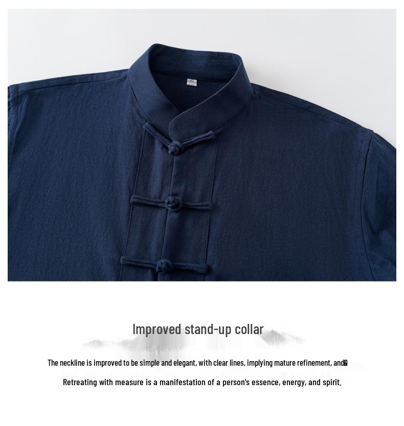 Men's Chinese Style Long-Sleeve Tang Suit Set with Frog Buttons - Retro Tea & Tai Chi Two-Piece