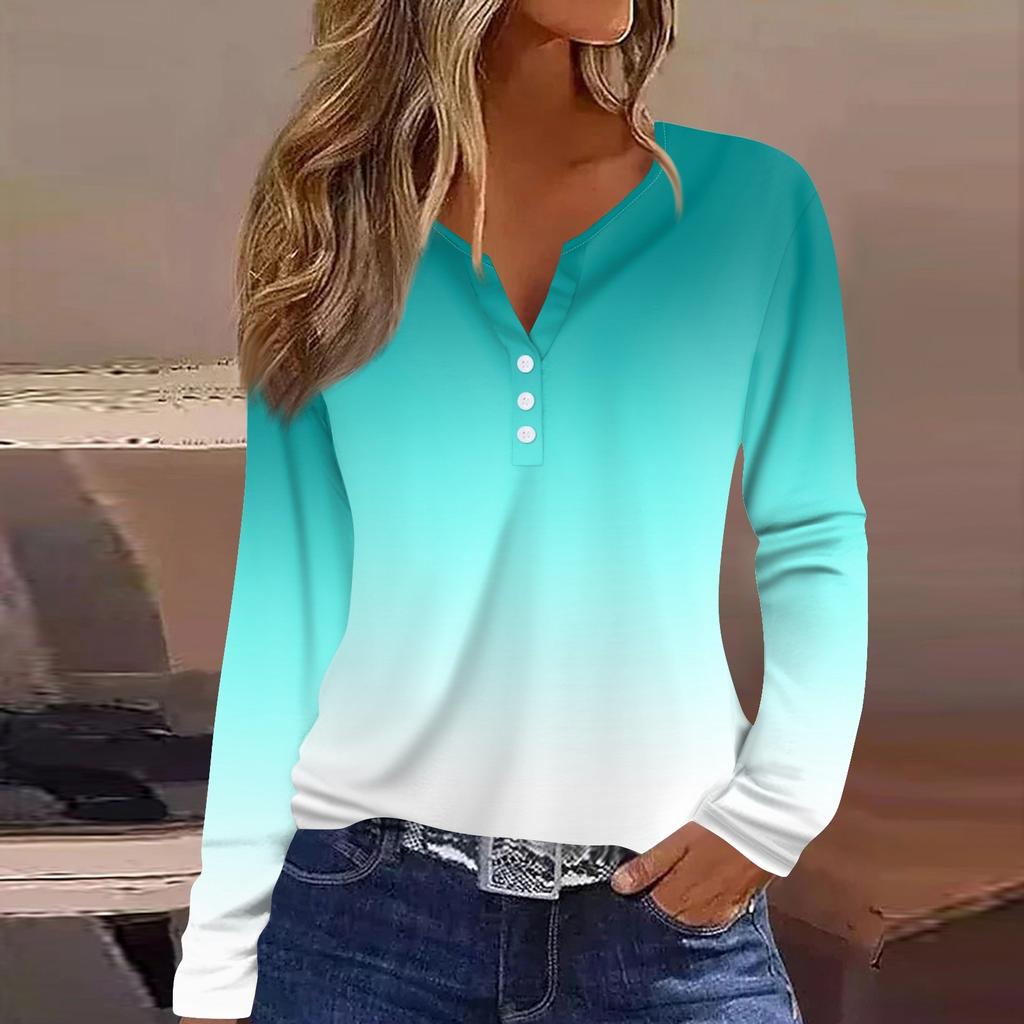 Women's T Shirt Tee Button Long Sleeve Daily Weekend Fashion Basic V- Neck Regular Top