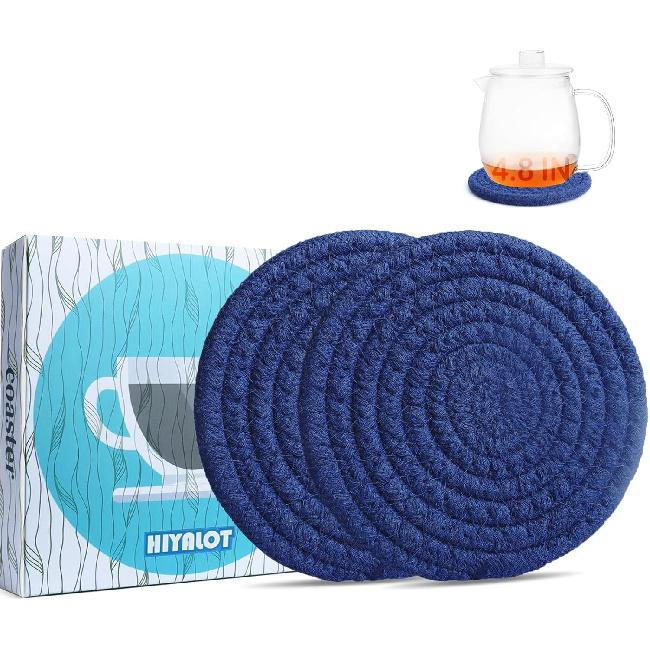 4.8" Sakura Pink Cotton Coasters for Drinks Set of 2 – Soft Absorbent Fabric Drink Pads for Coffee Cups, Boho Pastel Mug Mats for Desk, Nightstand,