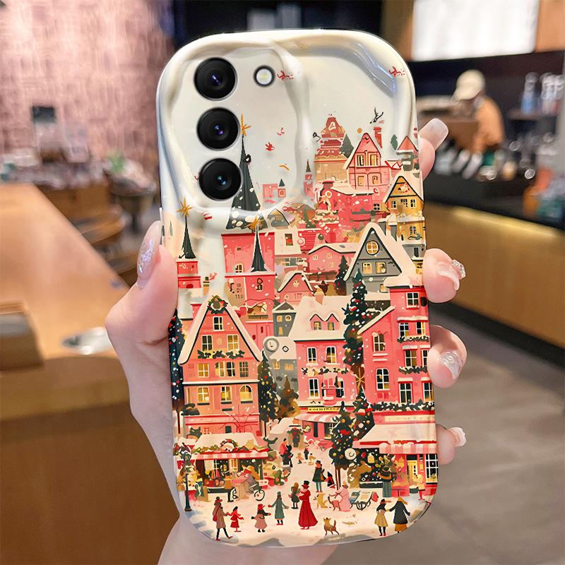 Red Christmas Bus Wave Case for Samsung Galaxy S25 S24 S23 S22 S21 Ultra Plus S20 FE A73 A72 A71 A56 A55 A54 5G A51 4G Cover
