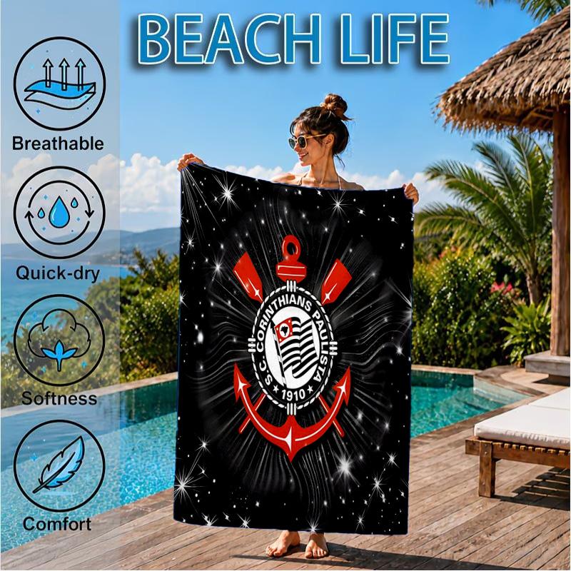 Sport Club Football Crest Printed Microfiber Beach Towel, Soft And Absorbent, Quick-Dry, Ideal for Summer Travel, Beach Essential, Swimming Pool