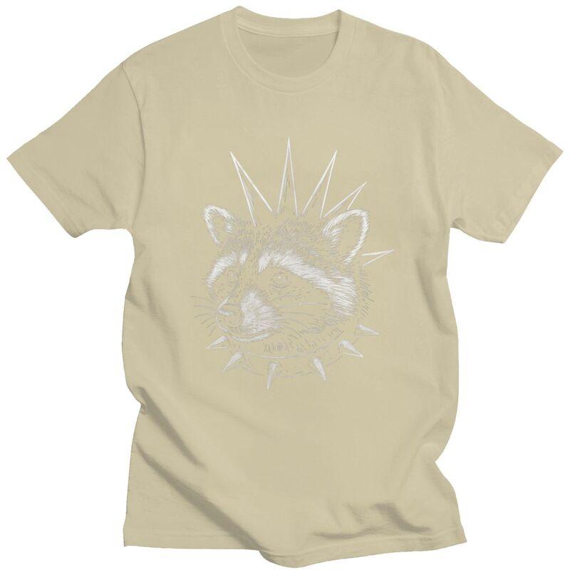 Punk Raccoon With Spikes Rock Meme T Shirt Unisex Short Sleeves Fashion Casual Clothing Streetwear Summer Pure Cotton Tee Tops