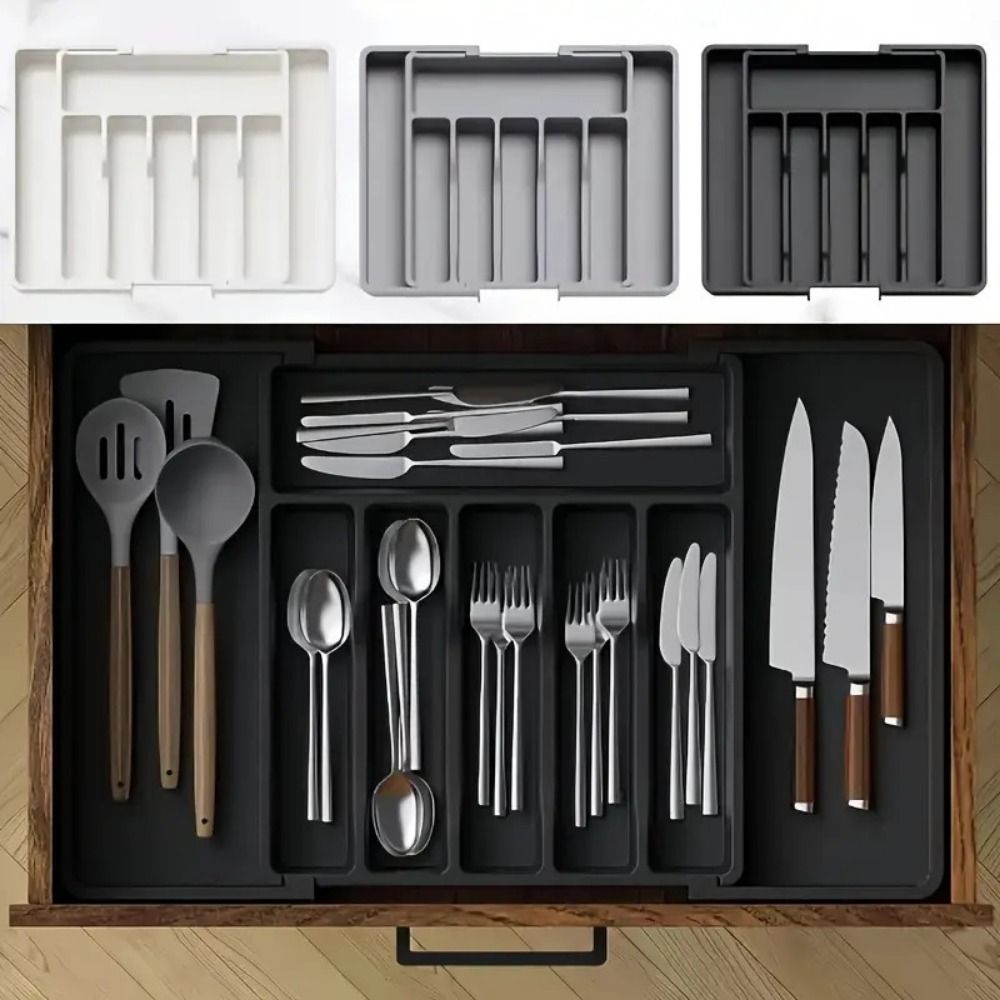 Large Capacity Cutlery Storage Tray Plastic Silverware Drawer Organizer Utensil Tray Set Spoon
