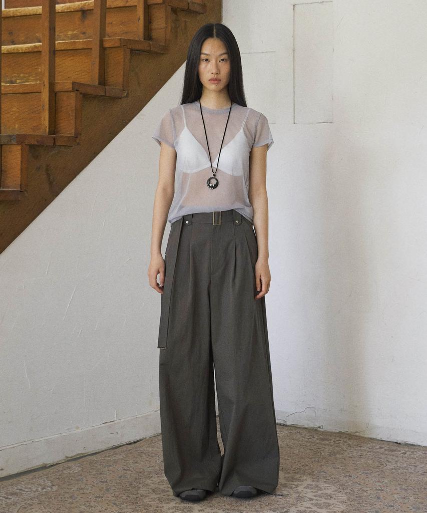 FROMWHERE Belt Detail Wide Pants Charcoal
